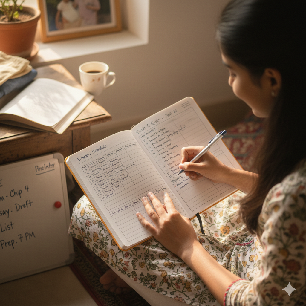 : Study planner notebook for time management for girl aspirants studying at home