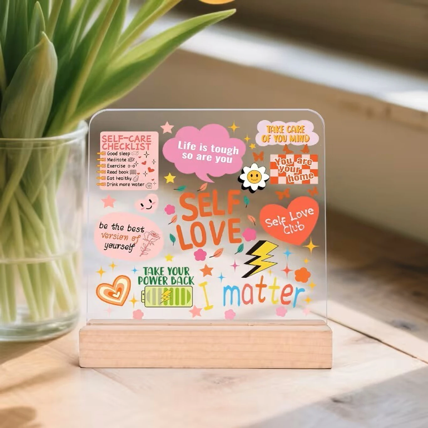 BS AMOR Self-Love Sign Decorative Showpiece – Positive Affirmation Quote Frame (5x4 inch, Clear) | Motivational Desk & Room Deco - Image 3