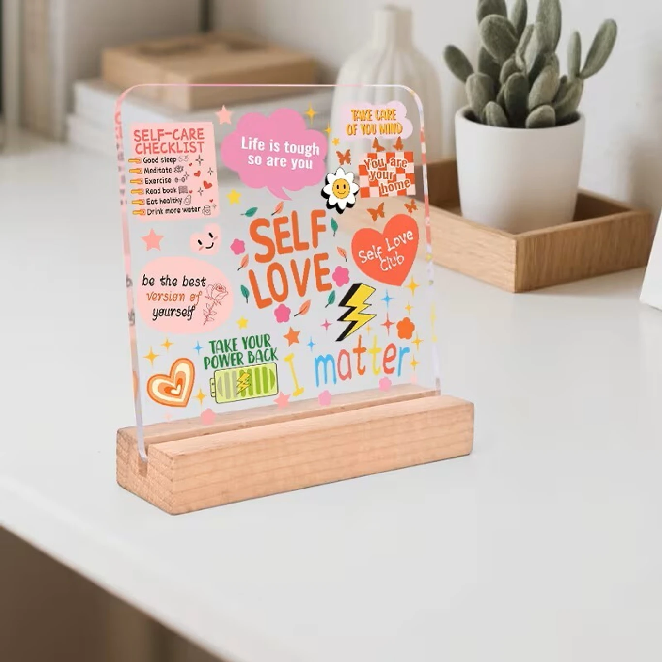 BS AMOR Self-Love Sign Decorative Showpiece – Positive Affirmation Quote Frame (5x4 inch, Clear) | Motivational Desk & Room Deco - Image 4