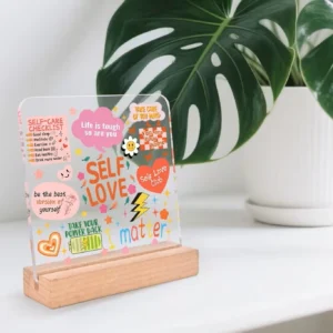 BS AMOR Self-Love Sign Decorative Showpiece – Positive Affirmation Quote Frame (5×4 inch, Clear) | Motivational Desk & Room Deco