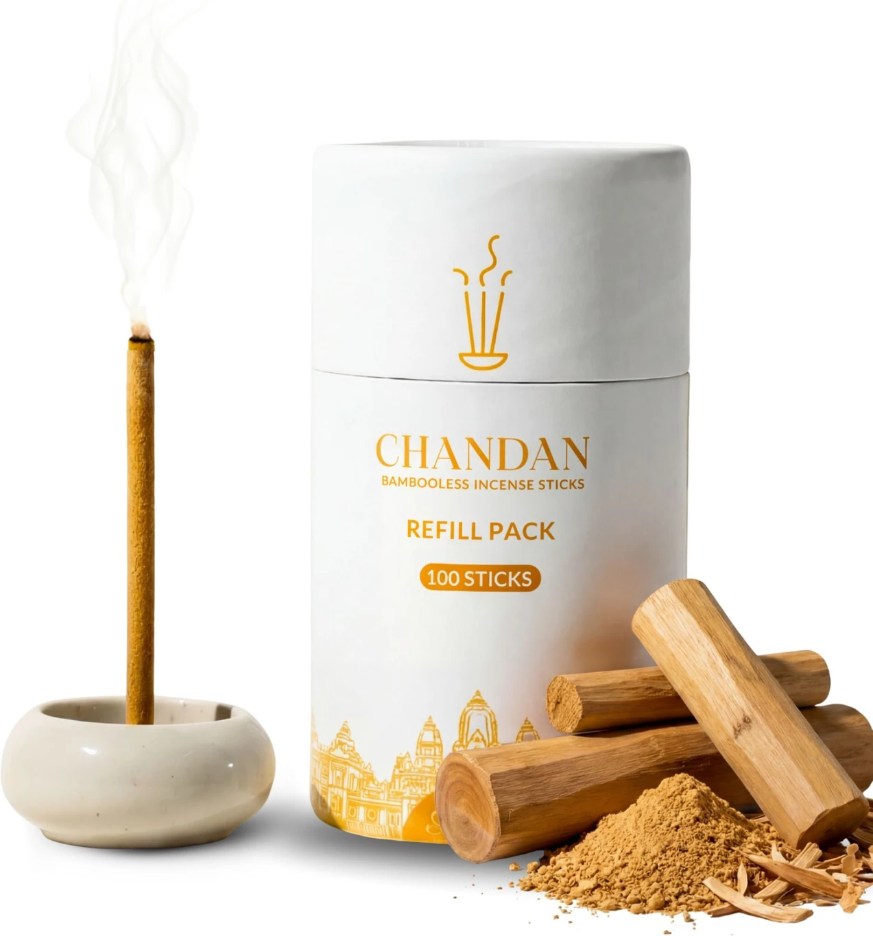 Sadhna.co Bambooless Low Smoke Sandalwood Agarbatti (Chandan) – 100 Sticks | Long Lasting Natural Incense