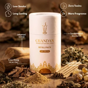 Sadhna.co Bambooless Low Smoke Sandalwood Agarbatti (Chandan) – 100 Sticks | Long Lasting Natural Incense