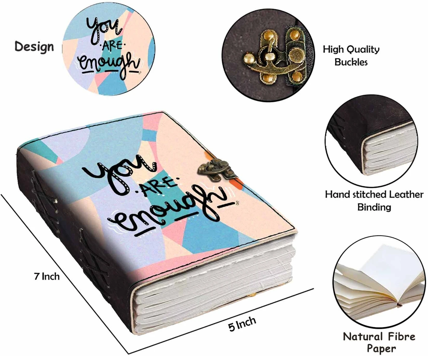 Printed Designer Leather Cover Diary with Lock – A5 Size (5x7 Inch), 200 Pages Unruled | Stylish Journal for Office & Gifting - Image 3