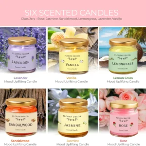 Floryn Decor Jar Scented Candles Gift Set – Pack of 6 (Pink) | Long Lasting Aromatic Candles for Home Decor & Gifts