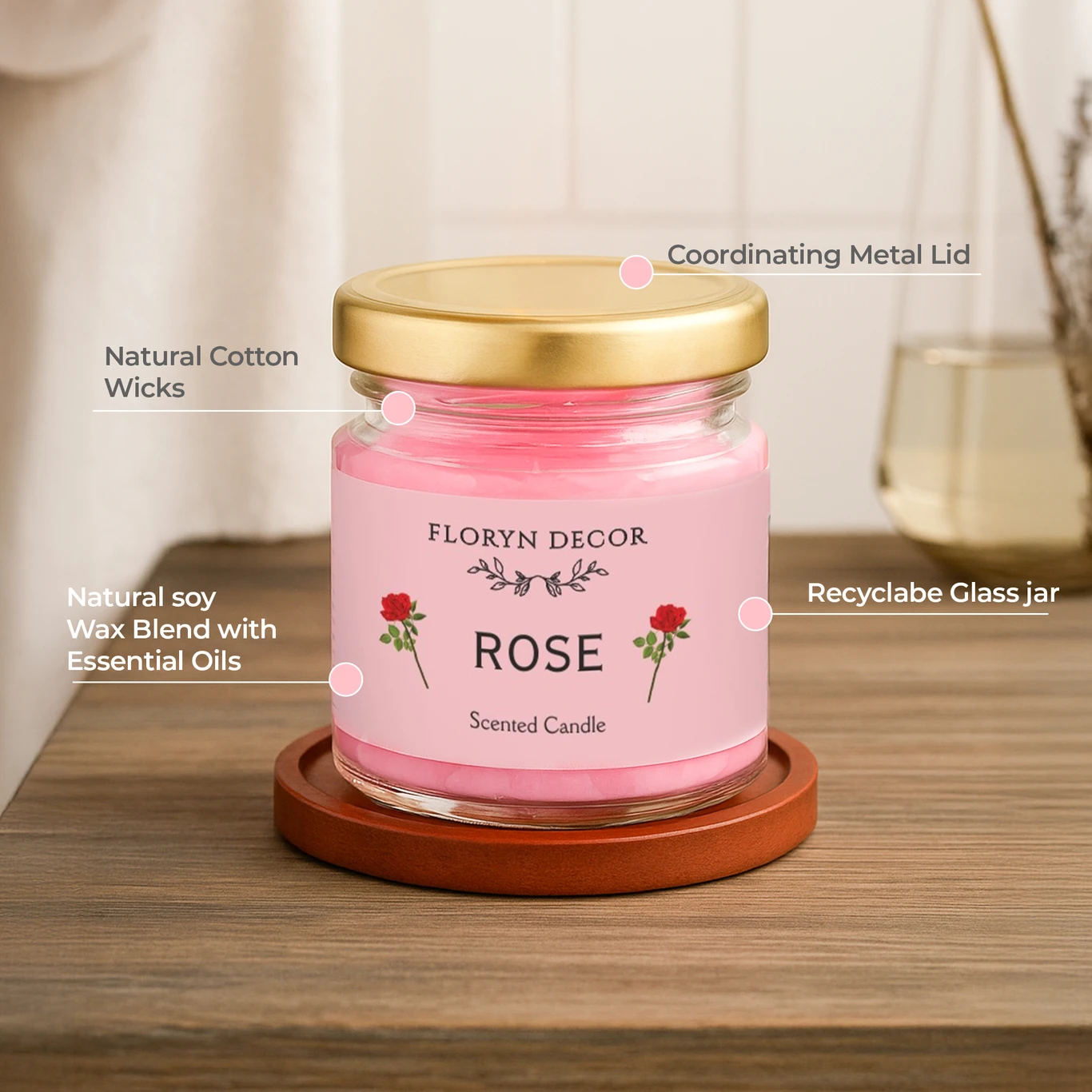 Floryn Decor Jar Scented Candles Gift Set – Pack of 6 (Pink) | Long Lasting Aromatic Candles for Home Decor & Gifts - Image 5
