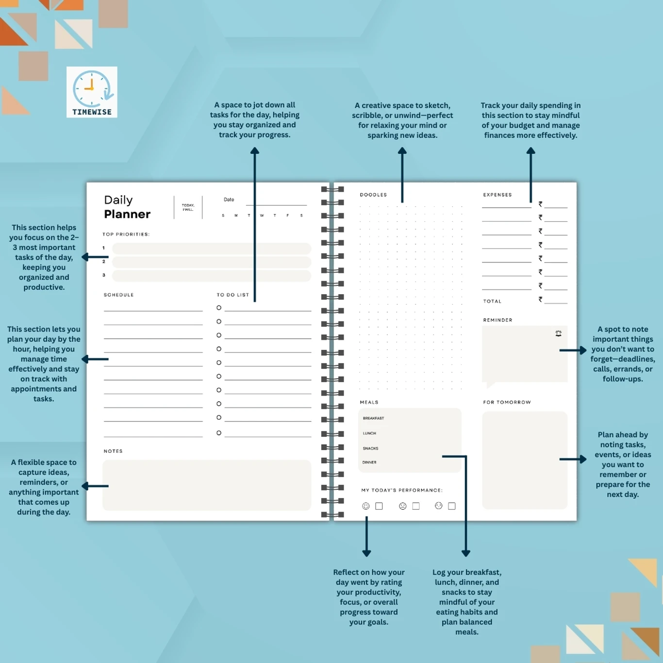 TimeWise A5 All-in-One Planner Diary – 146 Pages Unruled (Multicolor) | Daily Plannerr, Journal & Productivity Organizer - Image 3